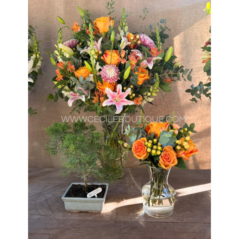 Sunset of July | Bouquet set with bonsai tree Sunset of July | Bouquet set with bonsai tree