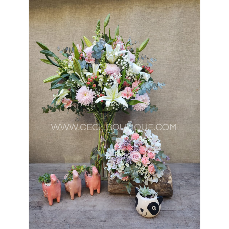 dulce día de la niñez| arreglo floral y jardín