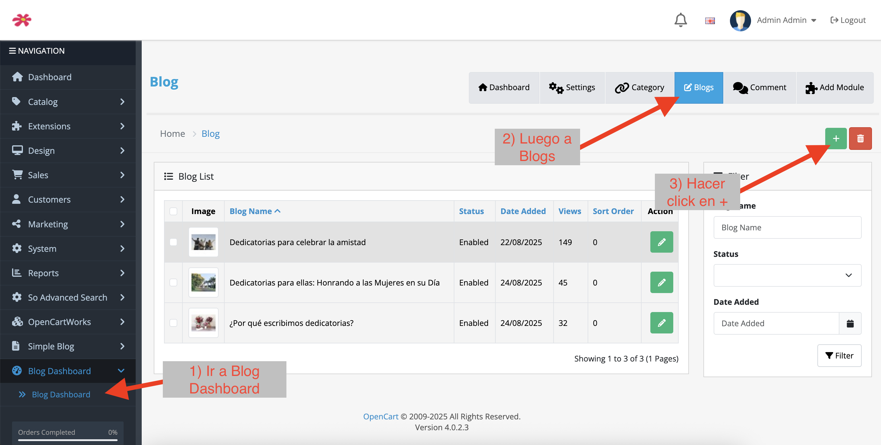 Blog Dashboard → Blogs en grande